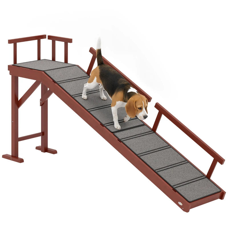KFX-7417789 Wooden Pet Ramp with Removable Guardrails and Non-Slip Surface for Easy Access to Furniture