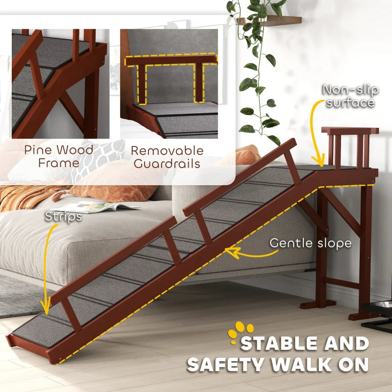 KFX-7417789 Wooden Pet Ramp with Removable Guardrails and Non-Slip Surface for Easy Access to Furniture