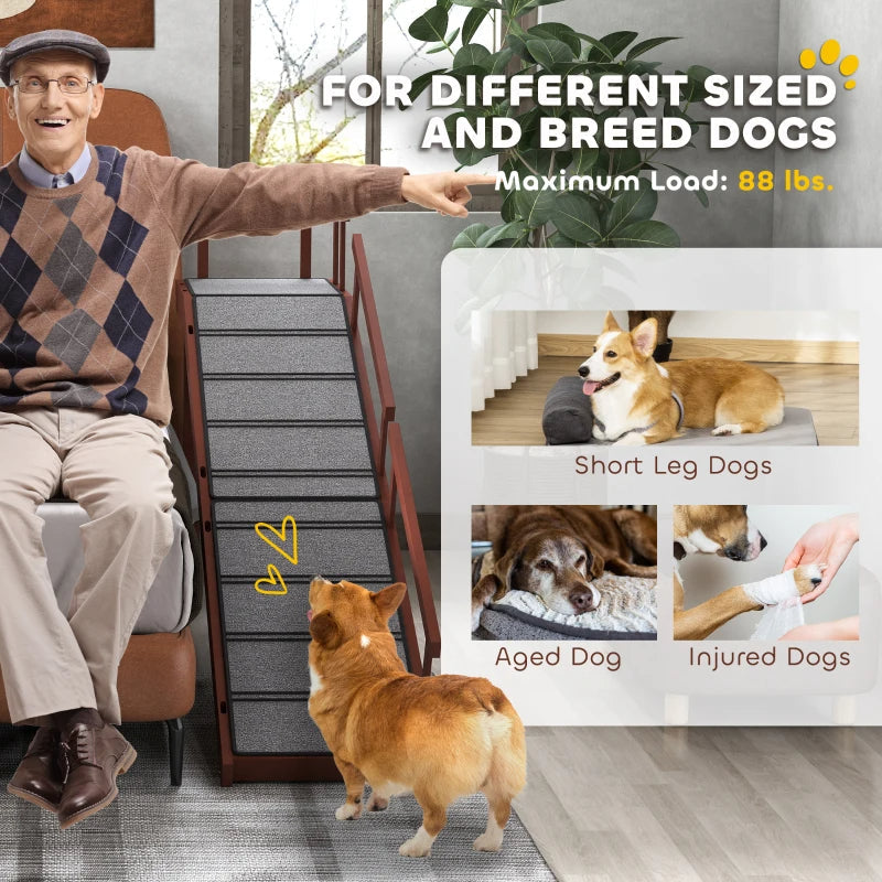 KFX-7417789 Wooden Pet Ramp with Removable Guardrails and Non-Slip Surface for Easy Access to Furniture