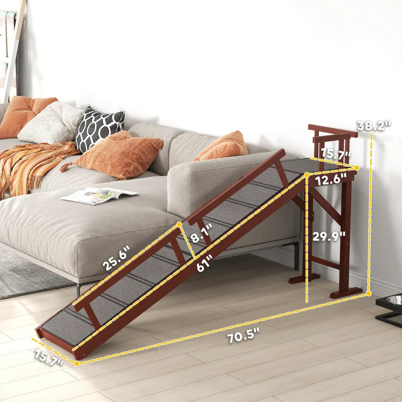 KFX-7417789 Wooden Pet Ramp with Removable Guardrails and Non-Slip Surface for Easy Access to Furniture