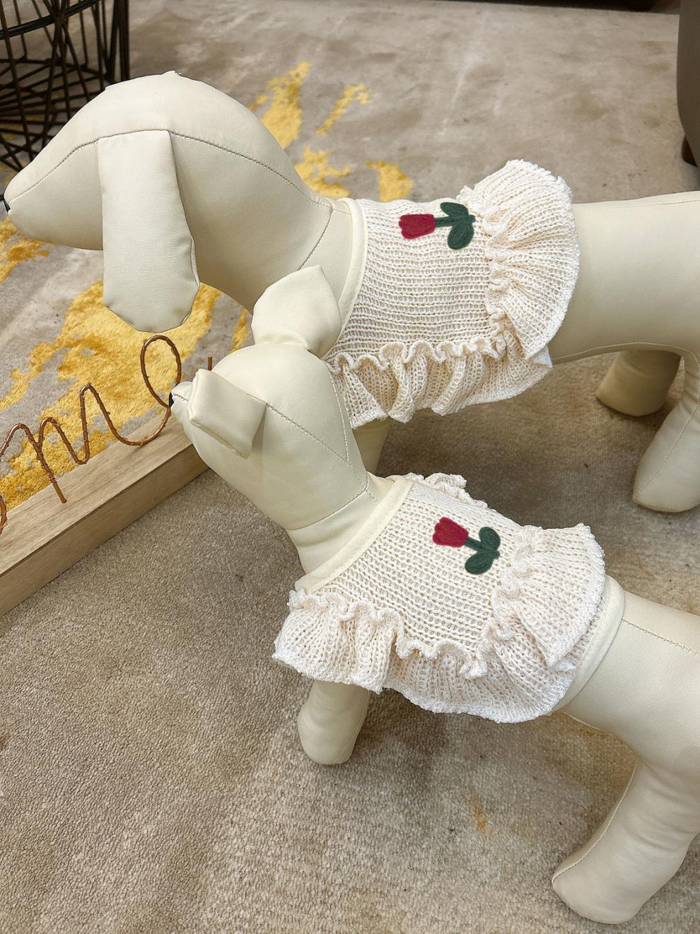 KFX-7420093 Knitted Dog Sweater in Apricot and Rose Red - Cozy Pet Apparel Available in Various Sizes