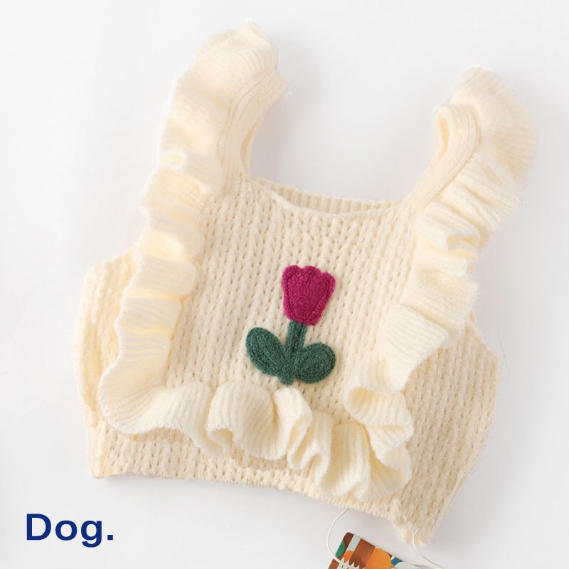 KFX-7420093 Knitted Dog Sweater in Apricot and Rose Red - Cozy Pet Apparel Available in Various Sizes
