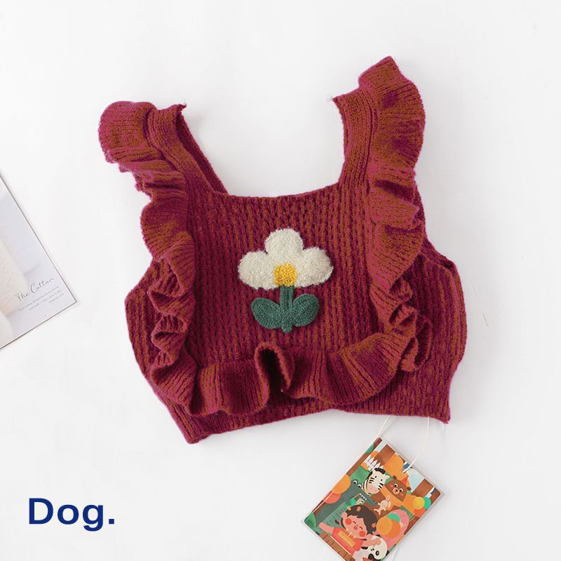 KFX-7420093 Knitted Dog Sweater in Apricot and Rose Red - Cozy Pet Apparel Available in Various Sizes