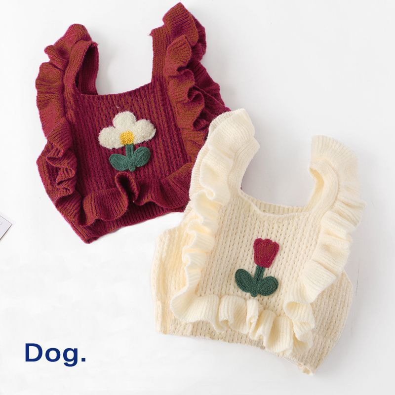 KFX-7420093 Knitted Dog Sweater in Apricot and Rose Red - Cozy Pet Apparel Available in Various Sizes