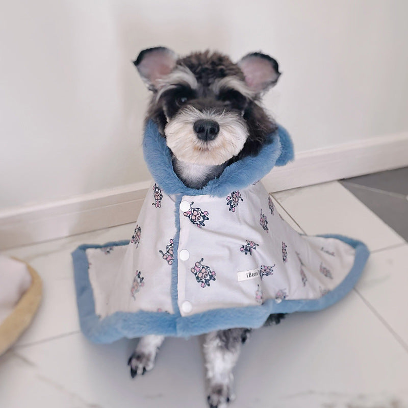 KFX-7422653 Warm Dehaired Angora Printed Cloak and Blanket for Pets - Sizes S, M, L Available in Beige Bear and Blue Cow
