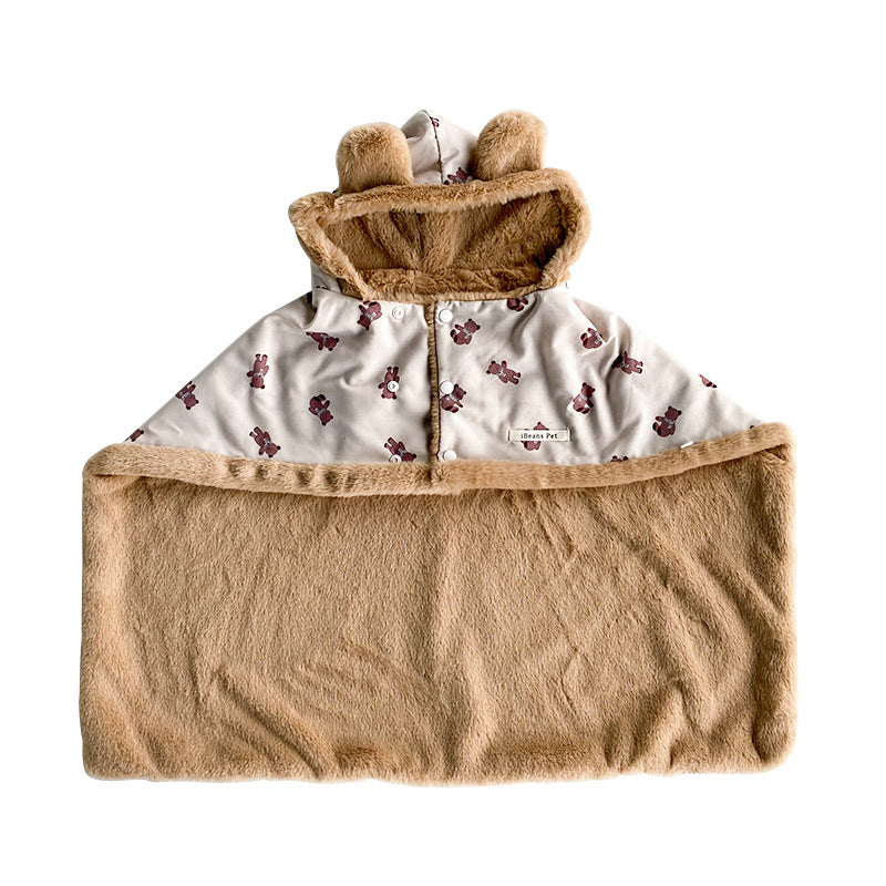 KFX-7422653 Warm Dehaired Angora Printed Cloak and Blanket for Pets - Sizes S, M, L Available in Beige Bear and Blue Cow