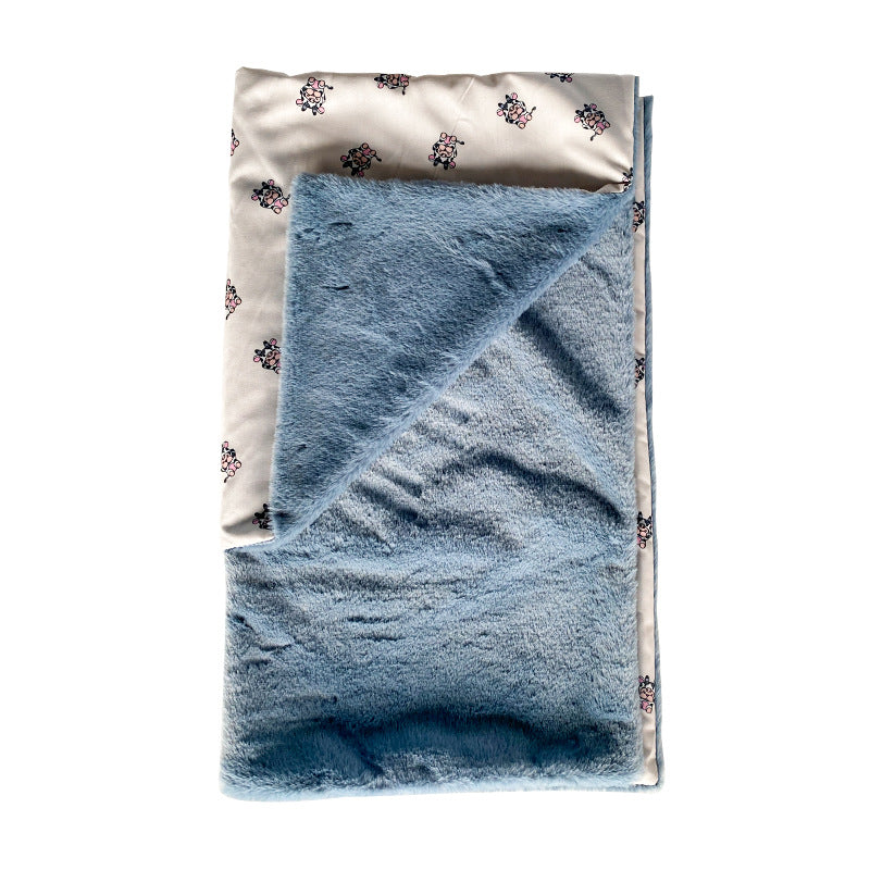 KFX-7422653 Warm Dehaired Angora Printed Cloak and Blanket for Pets - Sizes S, M, L Available in Beige Bear and Blue Cow