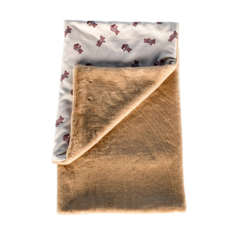 KFX-7422653 Warm Dehaired Angora Printed Cloak and Blanket for Pets - Sizes S, M, L Available in Beige Bear and Blue Cow