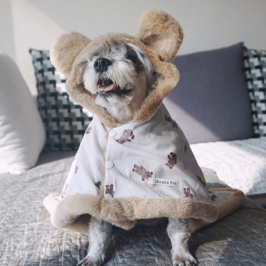 KFX-7422653 Warm Dehaired Angora Printed Cloak and Blanket for Pets - Sizes S, M, L Available in Beige Bear and Blue Cow