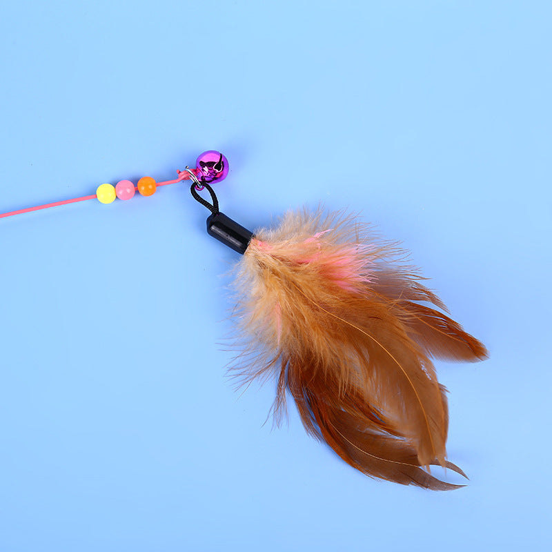 KFX-7422909 Stainless Steel Cat Teasing Stick with Feather and Bell Toys