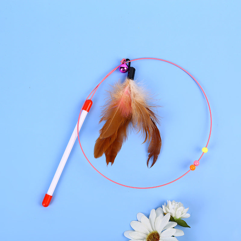 KFX-7422909 Stainless Steel Cat Teasing Stick with Feather and Bell Toys