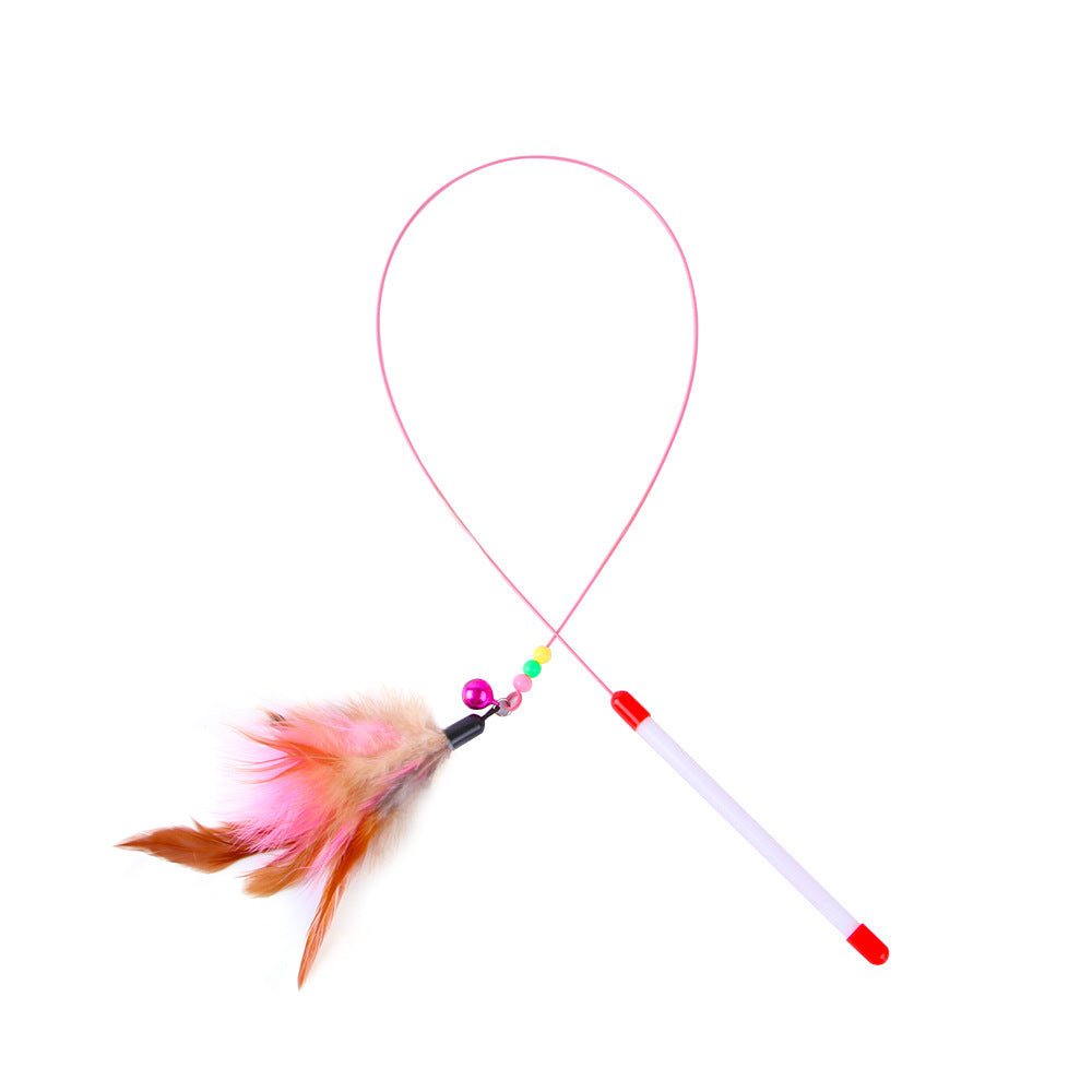KFX-7422909 Stainless Steel Cat Teasing Stick with Feather and Bell Toys