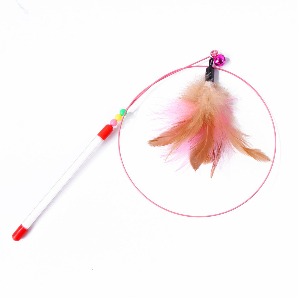 KFX-7422909 Stainless Steel Cat Teasing Stick with Feather and Bell Toys