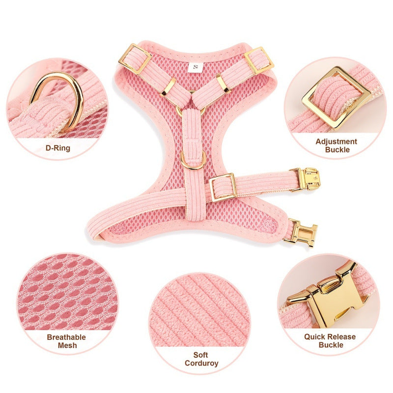 KFX-7423549 Collar Harness Traction Vest for Pets - Adjustable Chest Strap with Leash - Available in Pink, Blue, Light Purple, Red, Rose Red