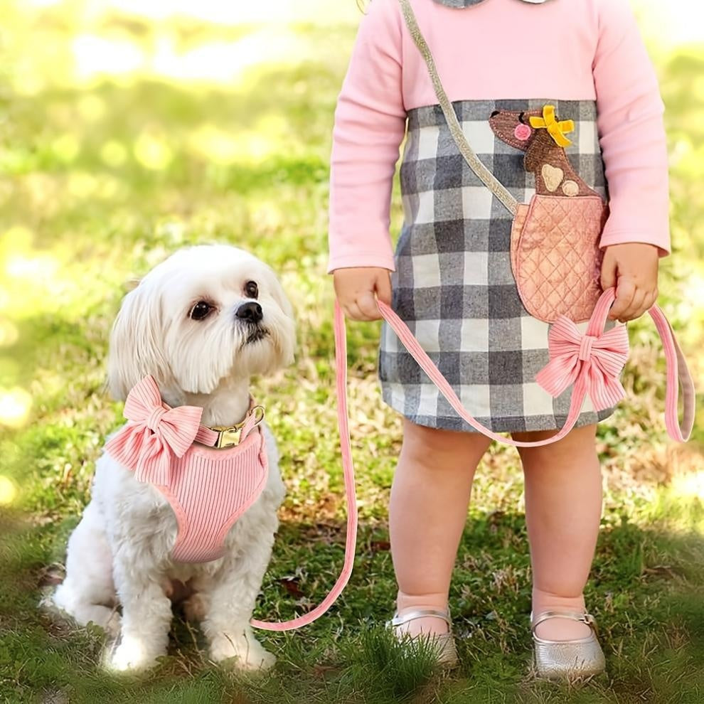 KFX-7423549 Collar Harness Traction Vest for Pets - Adjustable Chest Strap with Leash - Available in Pink, Blue, Light Purple, Red, Rose Red
