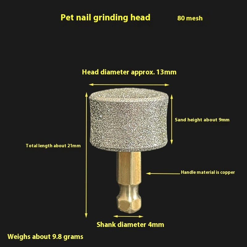 KFX-7425853 Pet Nail Grinding Head with Copper Handle – 60 & 80 Mesh Diamond Trimming Tool