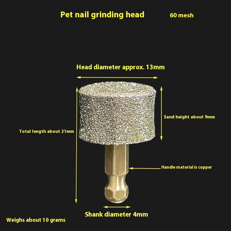 KFX-7425853 Pet Nail Grinding Head with Copper Handle – 60 & 80 Mesh Diamond Trimming Tool