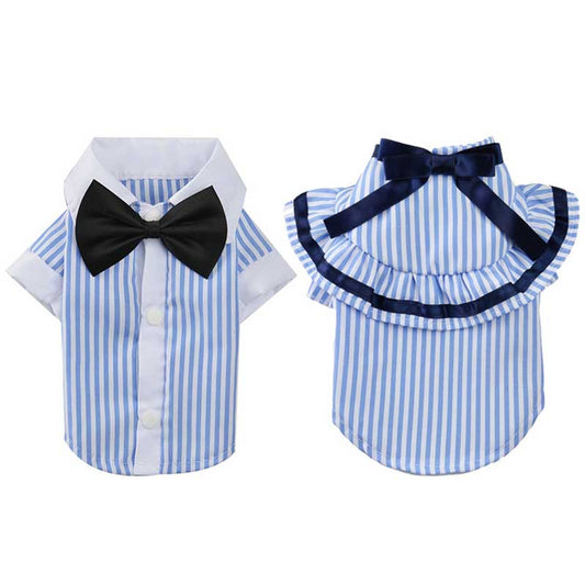 KFX-7426237 Couples Spring/Summer Breathable Pet Outfit - Sky Blue Shirt & Skirt Set