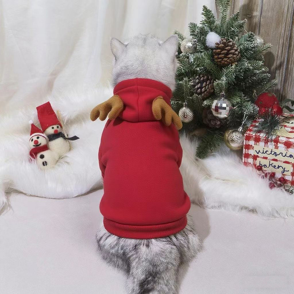 KFX-7426621 Red Christmas Elk Costume for Pets - Sizes S, M, L, XL, 2XL, Casual Style, Polyester Cotton