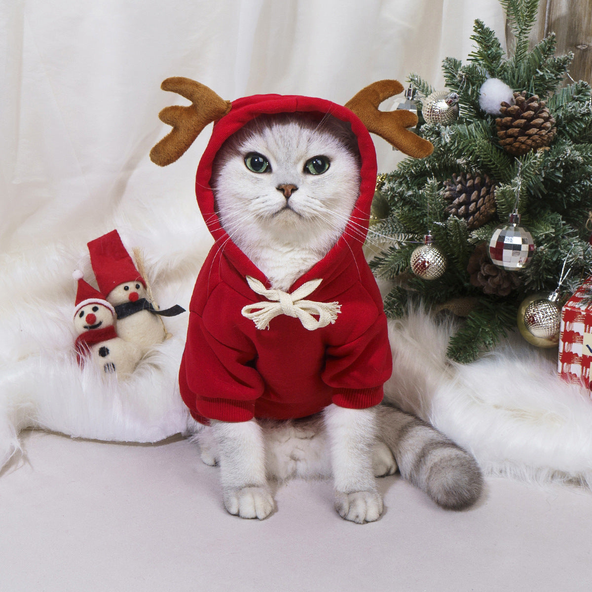 KFX-7426621 Red Christmas Elk Costume for Pets - Sizes S, M, L, XL, 2XL, Casual Style, Polyester Cotton