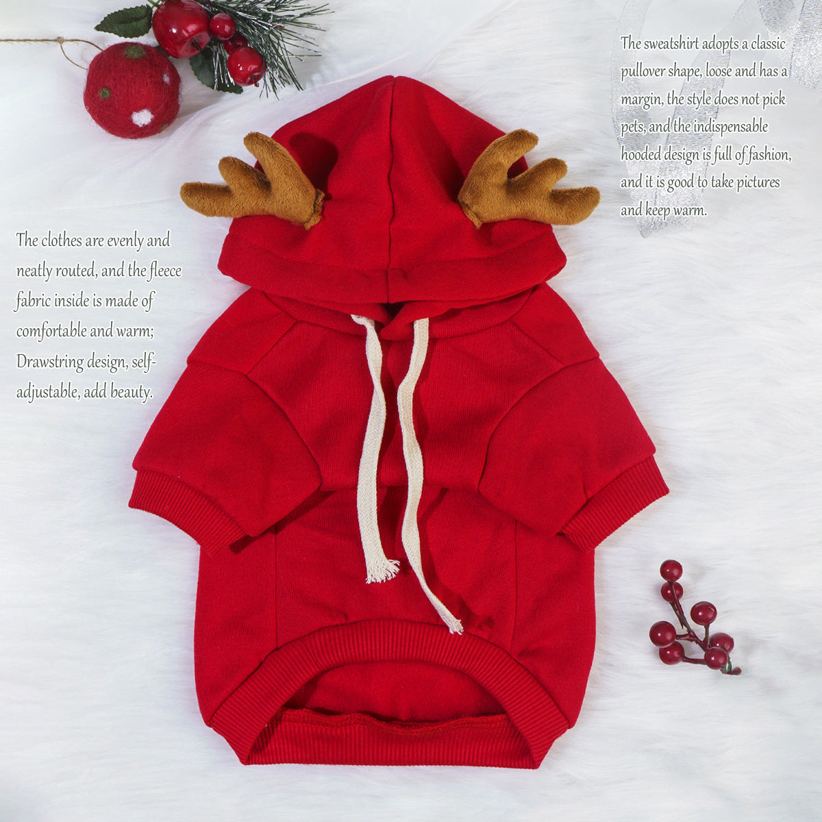 KFX-7426621 Red Christmas Elk Costume for Pets - Sizes S, M, L, XL, 2XL, Casual Style, Polyester Cotton