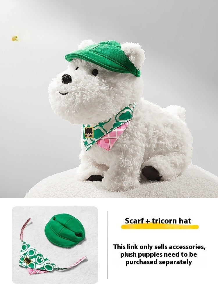 KFX-7427517 West Highland Plush Puppy Dog Outfit Set with Scarf and Tricorn Hat