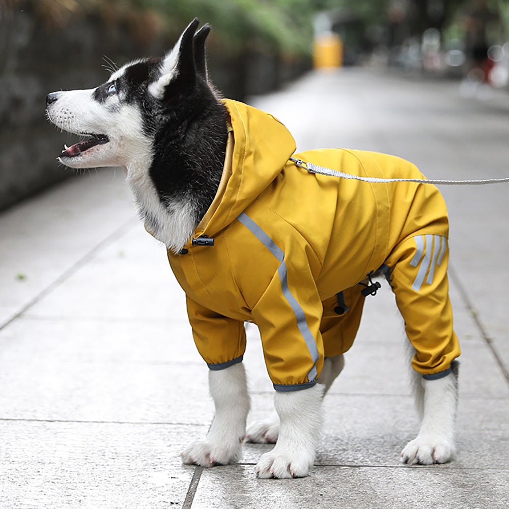 KFX-7431101 Waterproof Dog Raincoat with Hood, Reflective Straps, Leash Hole for Small and Medium Dogs