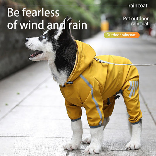 KFX-7431101 Waterproof Dog Raincoat with Hood, Reflective Straps, Leash Hole for Small and Medium Dogs