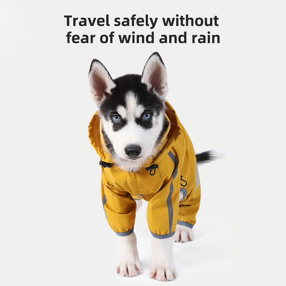 KFX-7431101 Waterproof Dog Raincoat with Hood, Reflective Straps, Leash Hole for Small and Medium Dogs