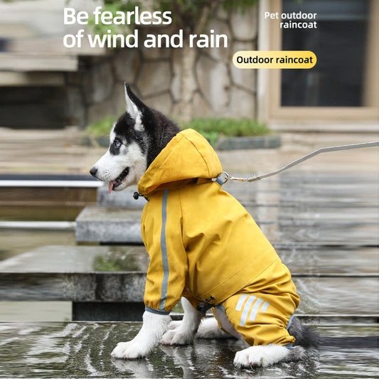 KFX-7431101 Waterproof Dog Raincoat with Hood, Reflective Straps, Leash Hole for Small and Medium Dogs