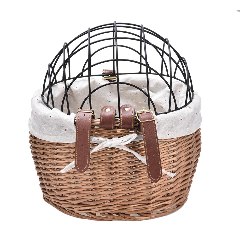 KFX-7431869 Handmade Willow Pet Bicycle Basket with Iron Frame - 30x25x30cm, Includes Belt