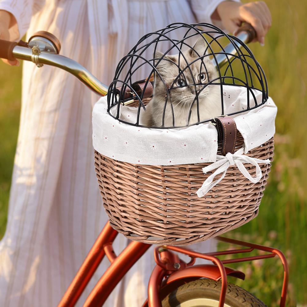 KFX-7431869 Handmade Willow Pet Bicycle Basket with Iron Frame - 30x25x30cm, Includes Belt