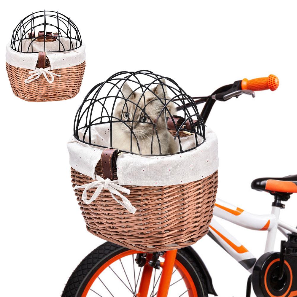 KFX-7431869 Handmade Willow Pet Bicycle Basket with Iron Frame - 30x25x30cm, Includes Belt