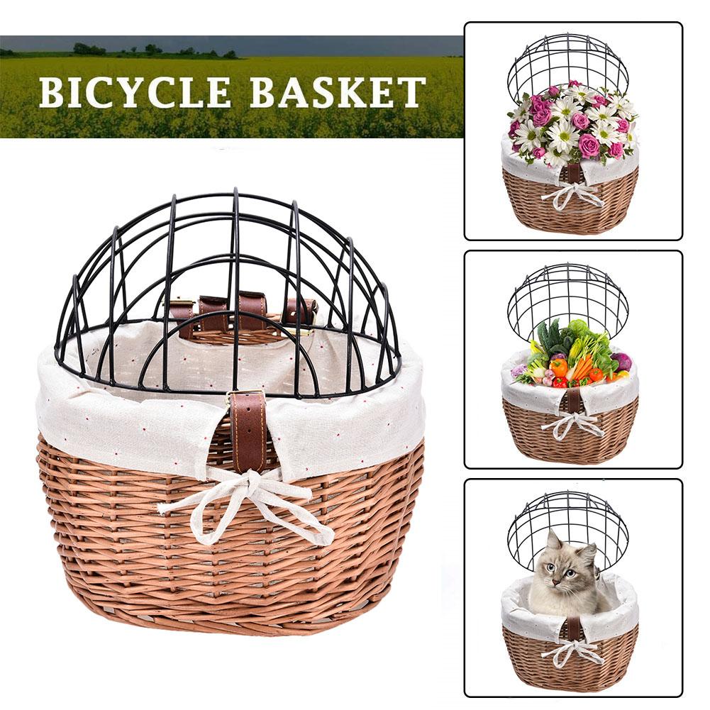 KFX-7431869 Handmade Willow Pet Bicycle Basket with Iron Frame - 30x25x30cm, Includes Belt