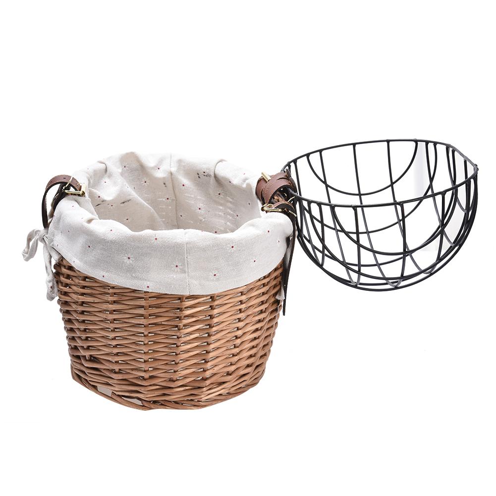 KFX-7431869 Handmade Willow Pet Bicycle Basket with Iron Frame - 30x25x30cm, Includes Belt