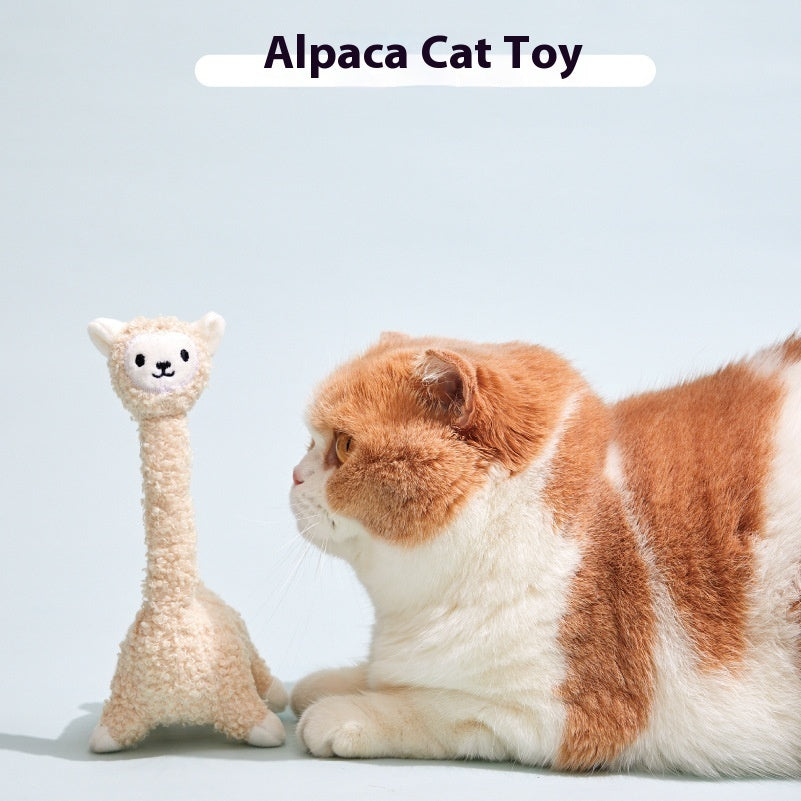 KFX-7432893 Interactive Plush Alpaca Cat Teaser Toy with Cat Sound Effect
