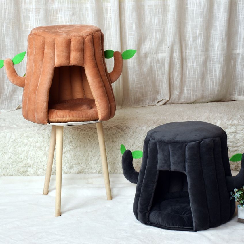 KFX-7435069 Cozy Tree-Shaped Cat Nest Made of Cotton and Plush for Play and Rest, Brown