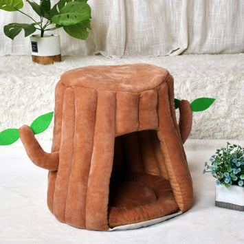 KFX-7435069 Cozy Tree-Shaped Cat Nest Made of Cotton and Plush for Play and Rest, Brown
