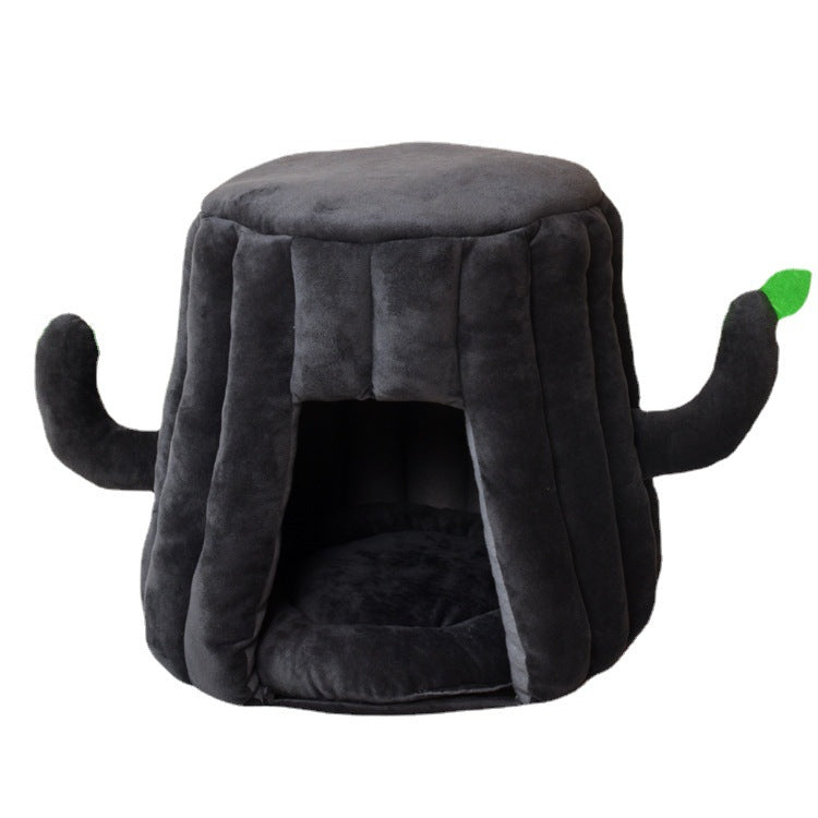 KFX-7435069 Cozy Tree-Shaped Cat Nest Made of Cotton and Plush for Play and Rest, Brown