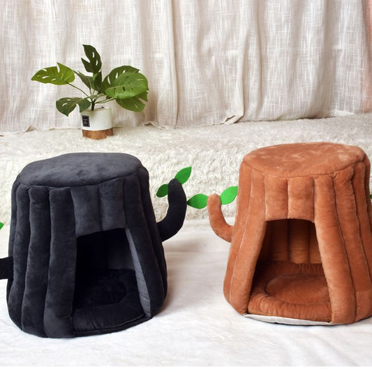KFX-7435069 Cozy Tree-Shaped Cat Nest Made of Cotton and Plush for Play and Rest, Brown