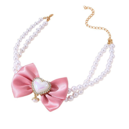 KFX-7436221 Heart-Shaped Pearl Pet Necklace in Various Colors and Sizes