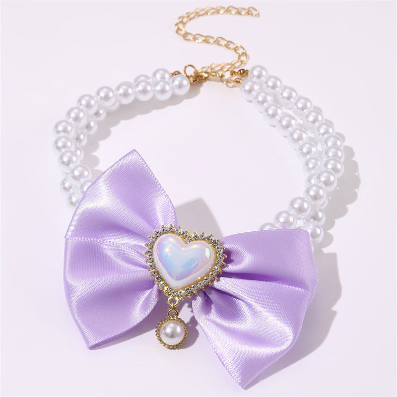 KFX-7436221 Heart-Shaped Pearl Pet Necklace in Various Colors and Sizes
