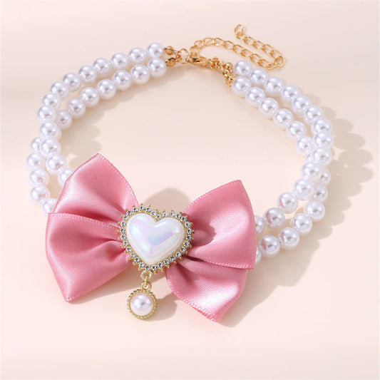 KFX-7436221 Heart-Shaped Pearl Pet Necklace in Various Colors and Sizes