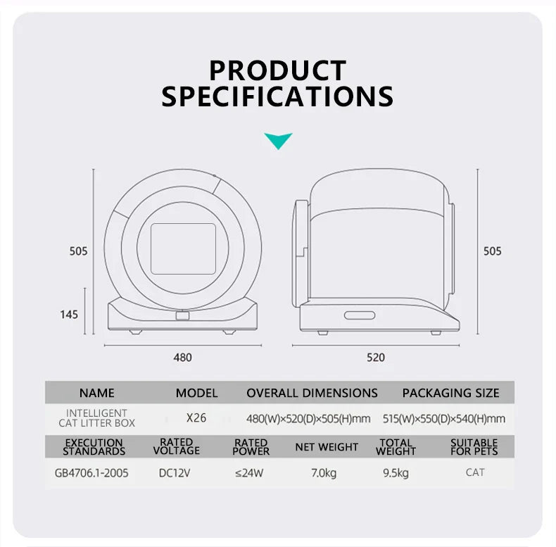 KFX-743699 Self-Cleaning Smart Cat Litter Box for Heavy Cats, Round Design with Odor Control and Easy Cleaning