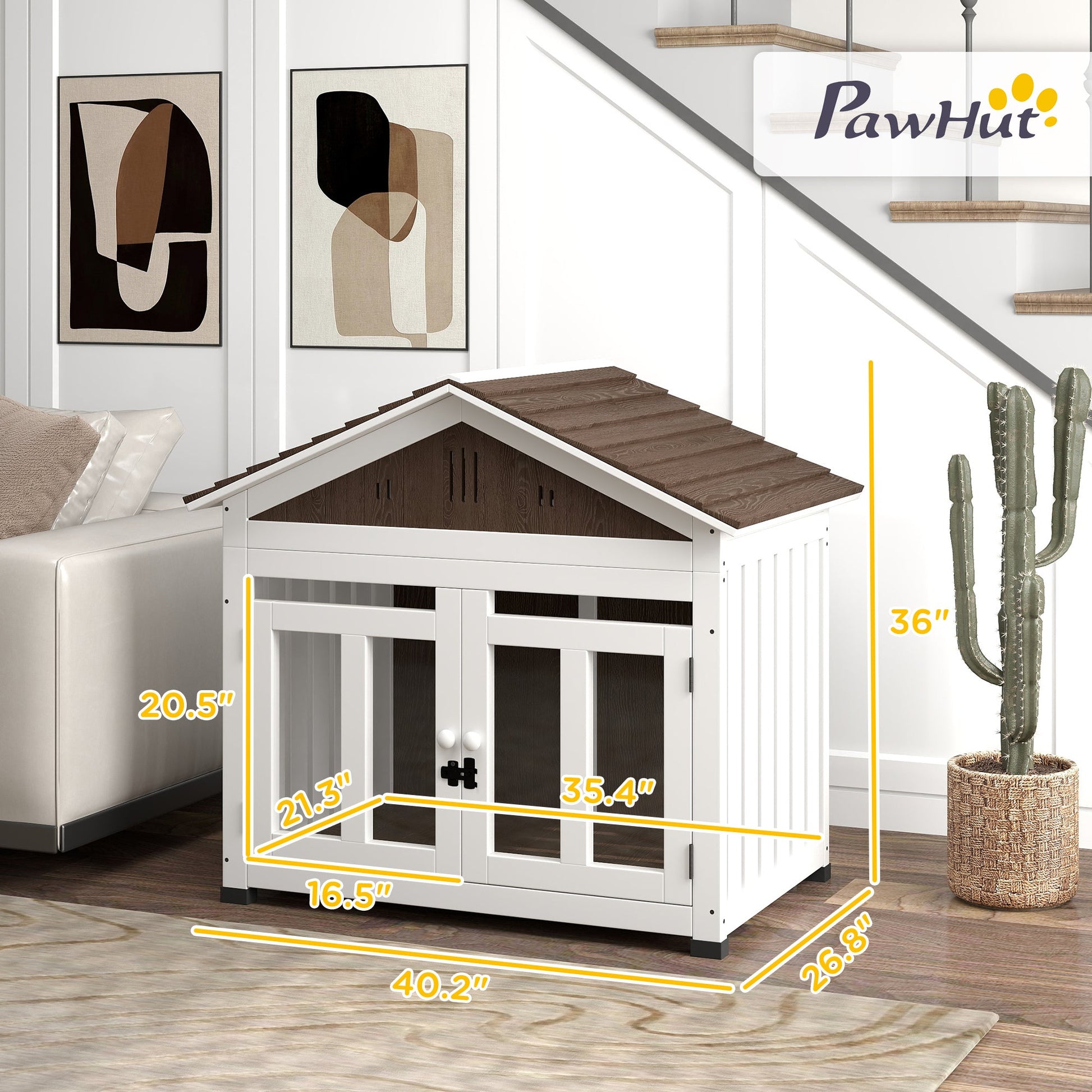 KFX-7437245 Cozy Indoor/Outdoor Wood Dog House with Magnetic Door and Removable Floor for Small Dogs