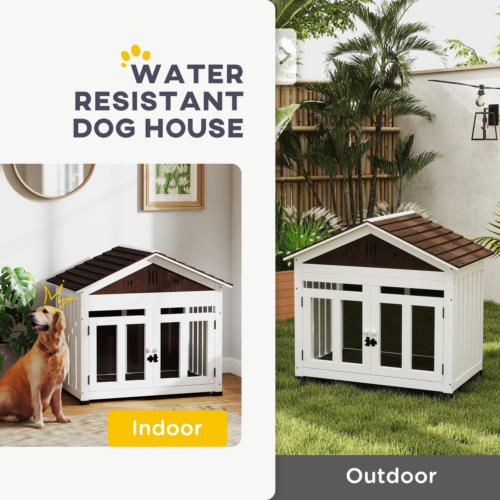 KFX-7437245 Cozy Indoor/Outdoor Wood Dog House with Magnetic Door and Removable Floor for Small Dogs