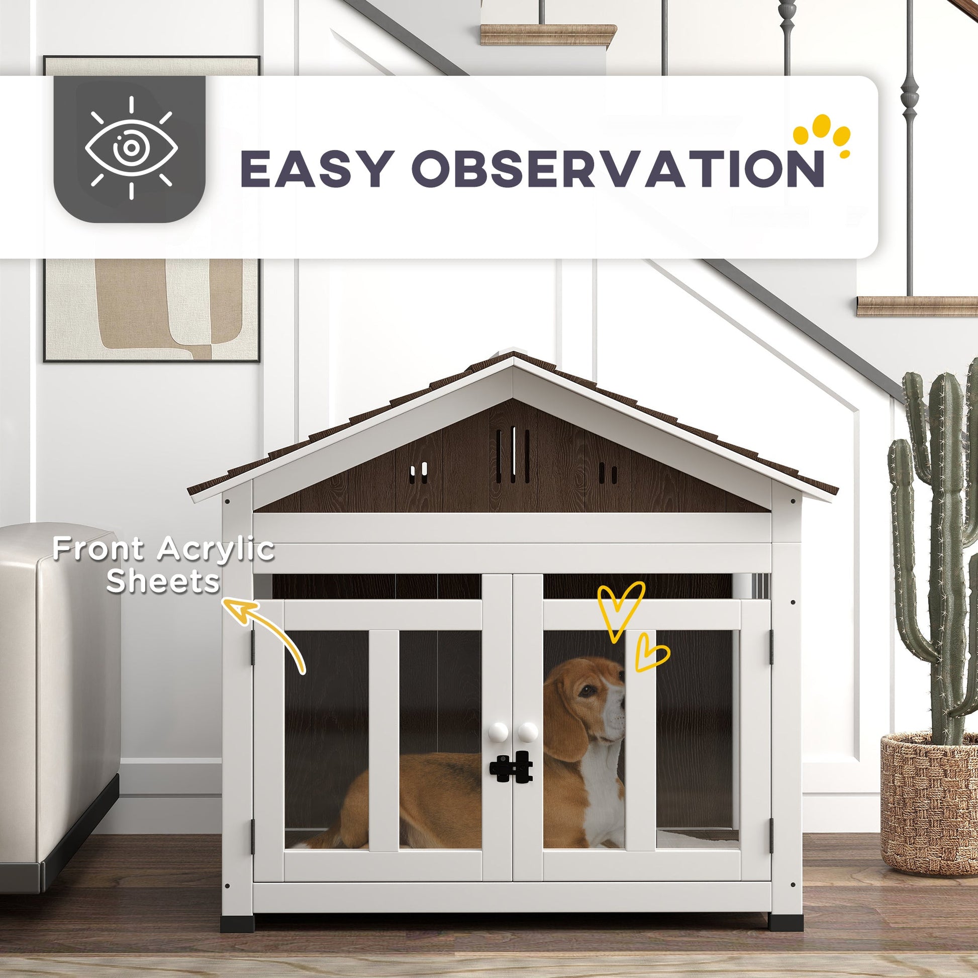 KFX-7437245 Cozy Indoor/Outdoor Wood Dog House with Magnetic Door and Removable Floor for Small Dogs