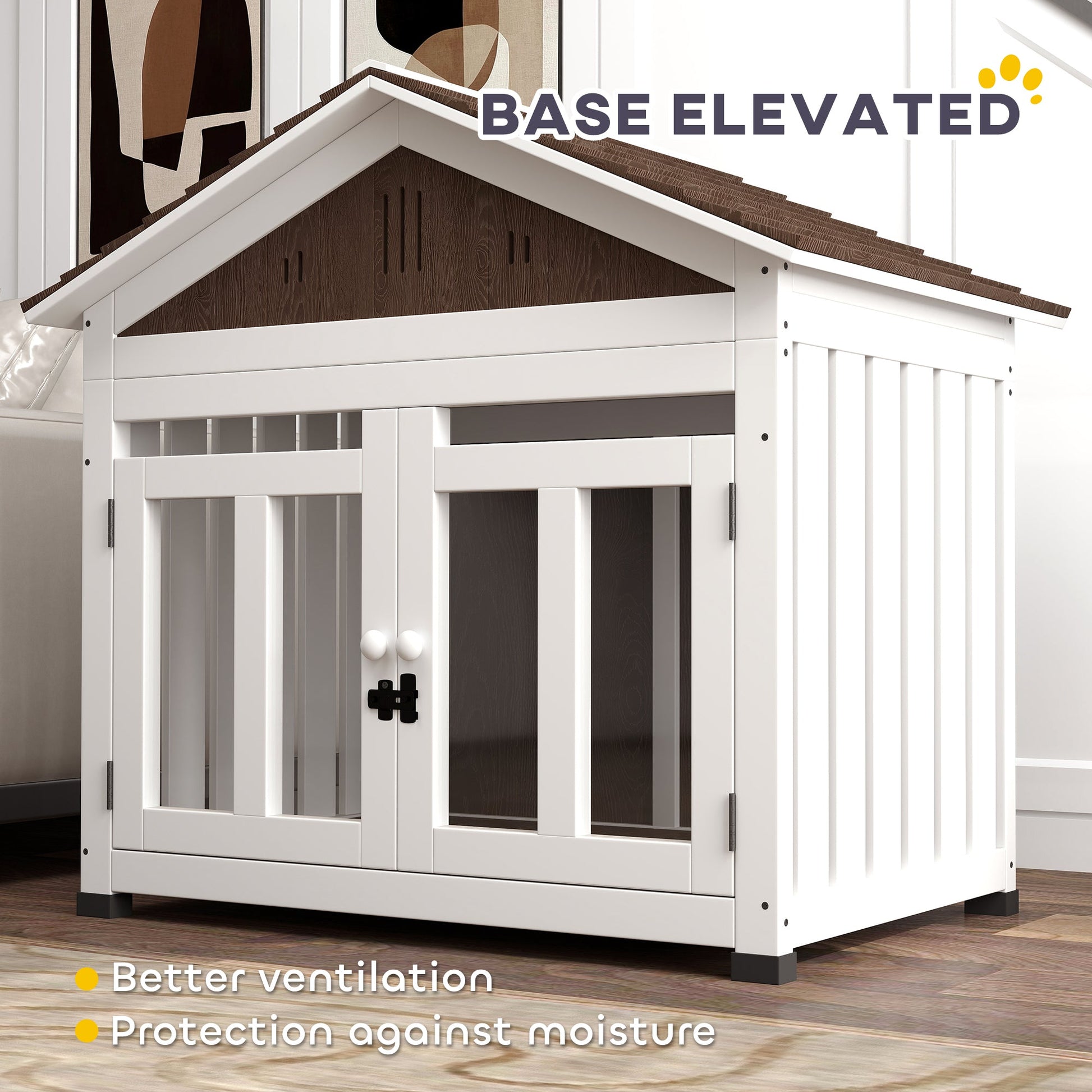 KFX-7437245 Cozy Indoor/Outdoor Wood Dog House with Magnetic Door and Removable Floor for Small Dogs