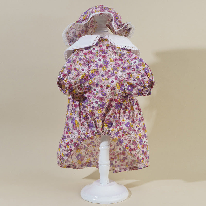 KFX-7439933 Floral Lace Cat Costume Dress with French Floral Hat for Pets