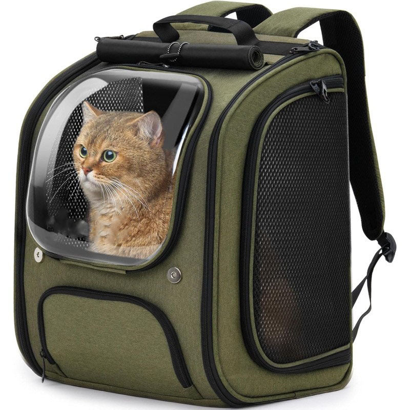 KFX-7443005 Portable Fashion Pet Backpack for Cats - Solid Color in Khaki, Gray, and Green, 46x26x32cm, Polyester Material